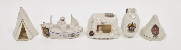 Collection of crested wares of WWI interest, various black factory marks, comprising a Carlton china