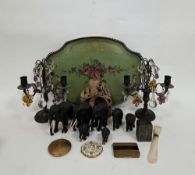 Mixed lot of collectable items including a toleware gallery tray 53cm long, Vietnamese bronze