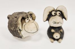 Two studio pottery models of stylised animals by John Hughes, Pontyprid Grog Shop, each with painted