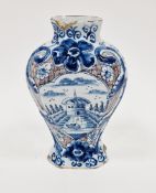 Dutch Delft (The Three Bells Factory) baluster vase, circa 1760, blue Three Bells mark, painted in