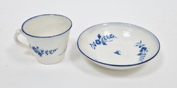 Caughley porcelain blue and white coffee can and saucer, circa 1800, printed S mark, decorated