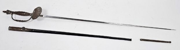 Court sword or smallsword with triangular spear point blade, faceted steel hilt, grip and kidney