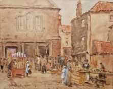 Alfred Wildsmith (1876-1936) Watercolour Street scene with figures, signed and dated 1913 lower