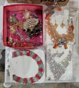 Collection of costume jewellery, included coloured stone mounted peacock brooches, animal