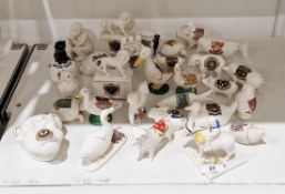 Collection of various crested models of animals, various printed black factory marks, including