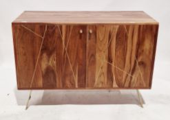 Contemporary Swoon hardwood sideboard, the two panel doors having brass geometric inlay, gold