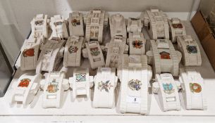 Collection of crested china models of tanks of WWI interest, various printed factory marks,