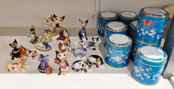 Collection of 15 Rosia Wachtmeisker for Goebel stylised models of cats with black printed factory