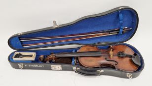 Three-quarter size violin with one piece back bearing the label ' Antonius Stradivarius Cremonesis