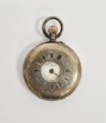 20th century white metal cased half-hunter pocket watch, the dial with Roman numeral hour markers,