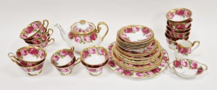 Royal Albert bone china tea service in the Old English Rose pattern, printed black factory marks,