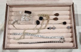 Group of silver, white metal and stone mounted jewellery; including: a silver and black stone