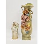 Continental porcelain baluster flower encrusted vase in the Art Nouveau-style, probably Royal Dux,