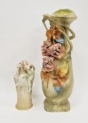 Continental porcelain baluster flower encrusted vase in the Art Nouveau-style, probably Royal Dux,