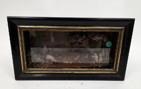 Victorian diorama, the ebonised and parcel-gilt case with glazed front containing a clay model of