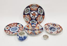 Collection of Japanese imari porcelain including three fluted circular dishes, Meiji period, a