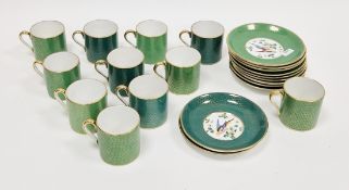 Hammersley bone china composite part coffee service, early 20th century, printed green factory