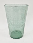19th century green soda glass vase tapering cylindrical form, etched with a sailing ship and with