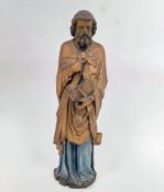 Polychrome painted wooden carved religious figure of 'St Luc' in the 15th / 16th century manner,