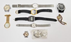 Lady's 9ct gold bracelet watch, the hexagonal case with engraved decoration and on leather and