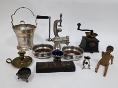 Mixed lot of collectable items including E. Pugh No. 0 cast iron coffee grinder, Japanese