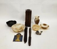 Mixed lot of collectable items including hand beaten religious metal bowl with Chi Rho symbol,