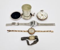 Silver open-faced pocket watch, the enamel dial with subsidiary seconds dial (missing hands), a