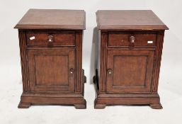 Pair of mahogany bedside cabinets in the 19th century manner of rectangular form, the tops with
