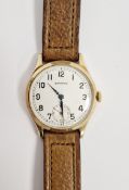 Gent's Garrard 9ct gold strap watch, the circular dial with subsidiary seconds dial, on brown