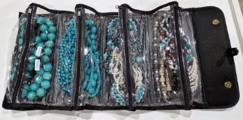 Collection of turquoise coloured beaded stone necklaces and simulated and freshwater pearl necklaces