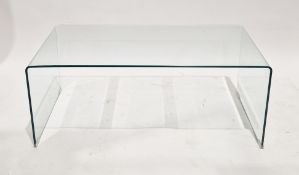 Italian style contemporary waterfall coffee table, formed from one sheet of clear glass, 43cm high x