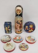 Collection of early to mid-20th-century advertising tins, mainly children's, including Huntley &