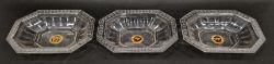 Three early 18th century Bohemian engraved, gilt and enamelled canted rectangular dishes, each