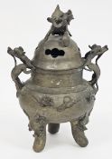 Chinese bronze Xuande-style tripod censer and cover, 20th century, seal mark to base by 8/88, with