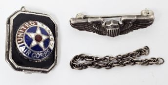 Sterling silver and enamel United States Army Air Corps sweetheart pin, 1.5cm wide together with