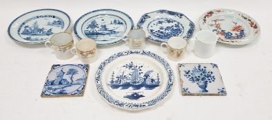 Collection of Dutch Delft, English porcelain teawares and other items, mid 18th century and later:
