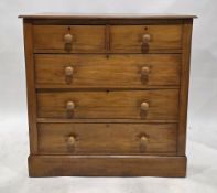 Early 20th century satin walnut chest of drawers, the rectangular top over two short and three