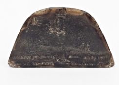 Early 19th century French pressed horn hat-shaped snuff box of Napoleonic interest, inscribed