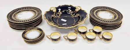 German porcelain blue and gilt ground part coffee-service, circa 1900, printed green crowned