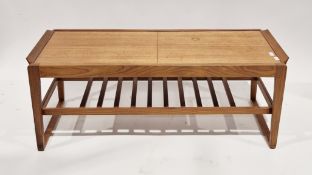 Mid-century Remploy teak extending coffee table with one additional fold-out flap and slatted