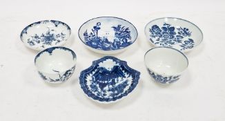 Group of Worcester and Caughley blue and white porcelain, circa 1770-85, printed blue crescent and S
