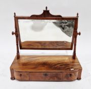 19th-century mahogany and satinwood inlaid swing dressing mirror, the rectangular frame with