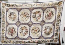 French Aubusson-style needlepoint wall hanging, decorated with panels of flowers, 165cm x 117cm