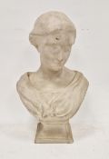 French 19th century plaster bust of a maiden, known as the Wicar Head or Maiden of Lille, on a socle