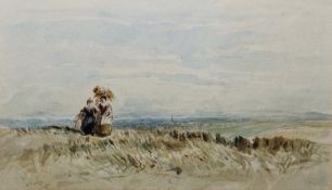 David Cox Senior, R.W.S (1783-1859) Watercolour Two female figures in a landscape, signed lower