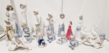 Collection of Lladro porcelain figures and others in a similar style, printed and impressed marks,