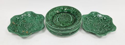 Wedgwood majolica green-glazed leaf-moulded dinner-wares, mid-19th century, impressed uppercase