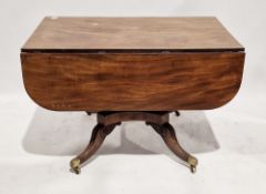 Regency mahogany drop flap worktable, drawer to one end and faux drawer to the other with brass drop