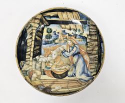 Duchy of Urbino maiolica istoriato footed dish, circa 1545, probably Pesaro, painted with the