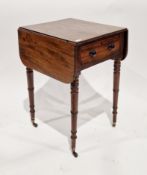 19th-century mahogany drop-flap worktable, comprising drawer to one side and faux drawer to the